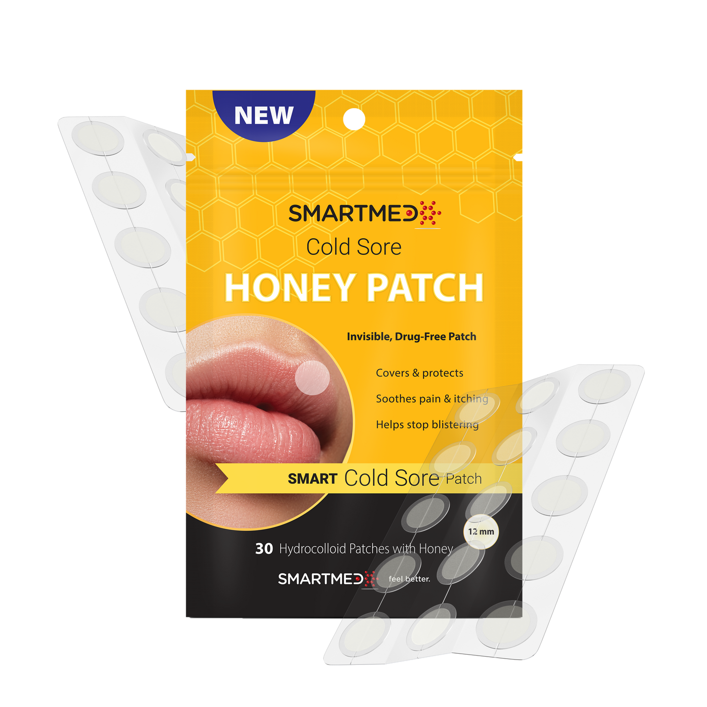 Smart Cold Sore Treatment Trio - 78 ct Clear Cold Sore Patch, XL Lemon Balm, Honey Patch